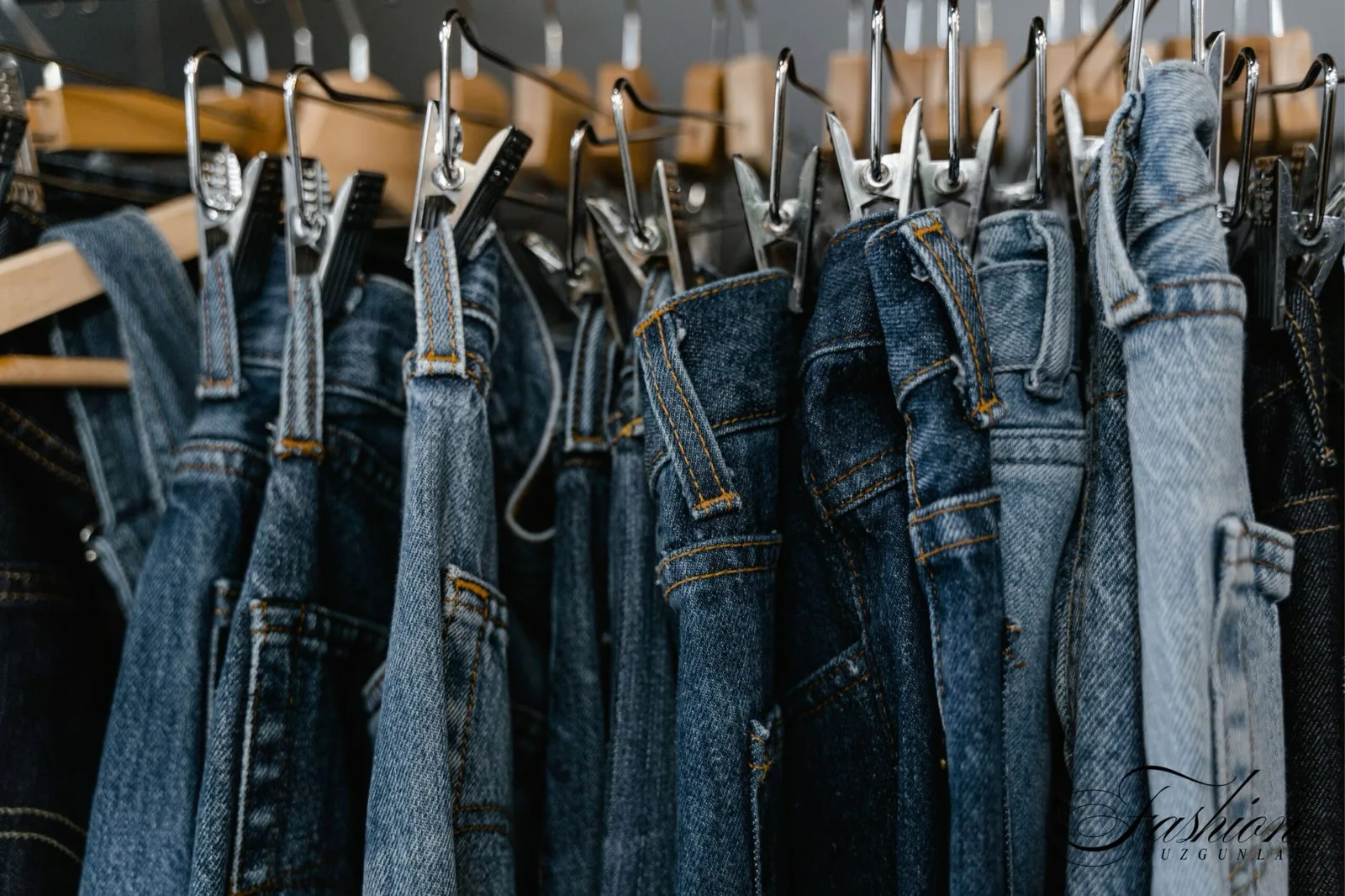 Rack of jeans in different washes